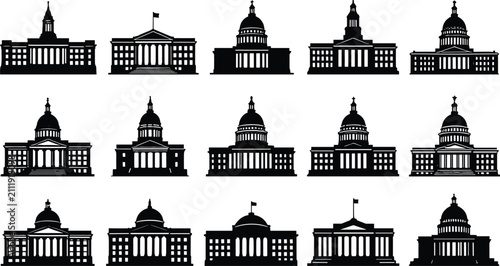 Canvastavla Government Capitol Building Silhouette Collection with Classical Civic Architect