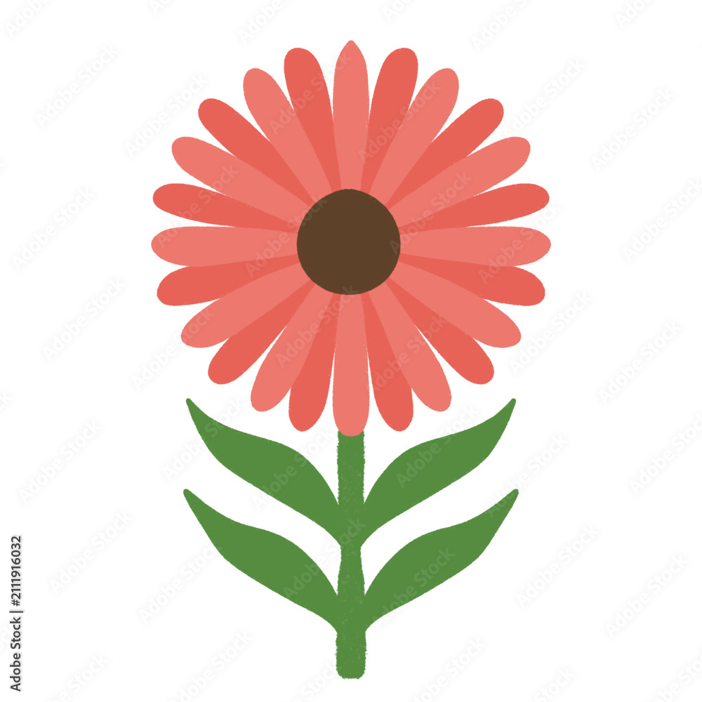 Fototapeta premium Minimalist Pink Flower with Green Leaves Graphic Vector Art