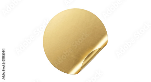Fotografie Shiny golden circular sticker peeling off a surface with a curled edge