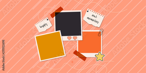 Принти на полотні Charming memory keepsake layout with photos notes and decorations on a pastel pi