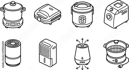 Foto Isometric Kitchen and Home Electric Appliances Line Icon Set Featuring Cookers P