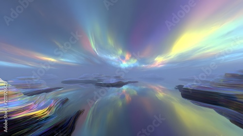 with glass like waves reflecting a vibrant colorful sky