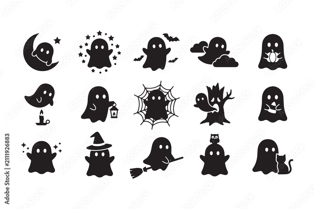Obraz premium Set of 15 Halloween Ghost Silhouettes for Design Projects