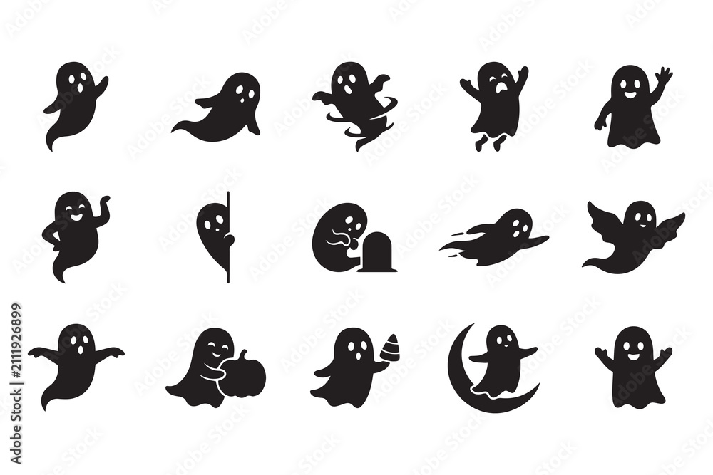 Fototapeta premium Set of cute ghost characters for Halloween design and decoration