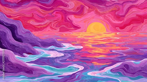 with glowing horizon and mirrored water surface reflecting the sky
