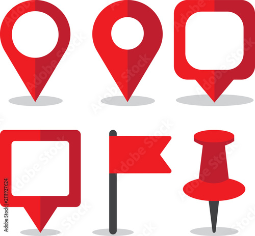 Red Location Pin Icons and Map Markers Vector Set