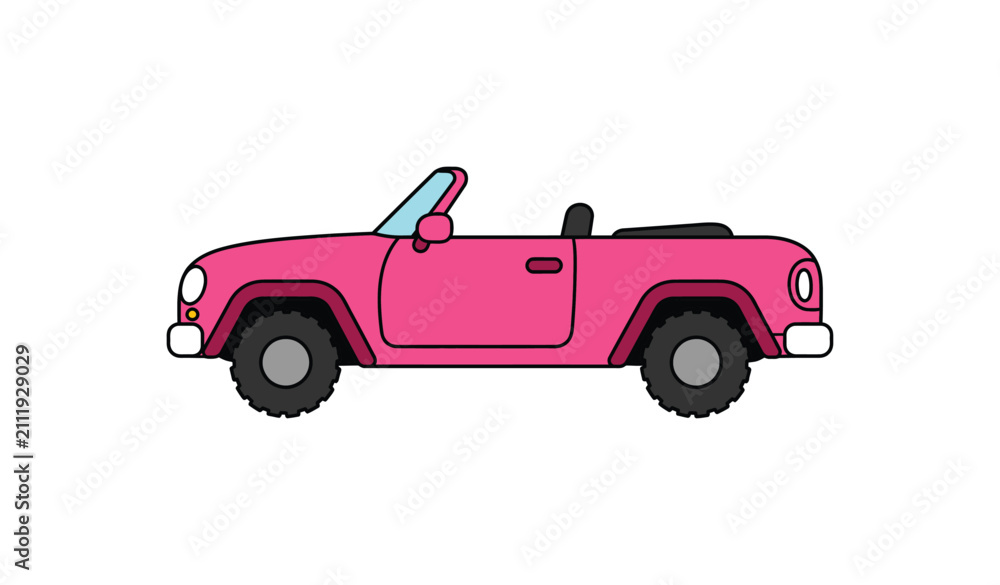 Obraz premium Pink Convertible Car Cartoon Illustration.
