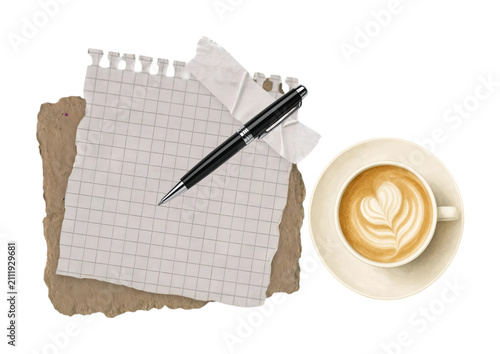 Black grid paper and a cup of coffee