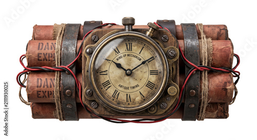 Konstfotografi Steampunk dynamite bomb with antique clock timer and exposed wires