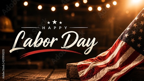 Happy labor day celebration with construction tools and hard hat