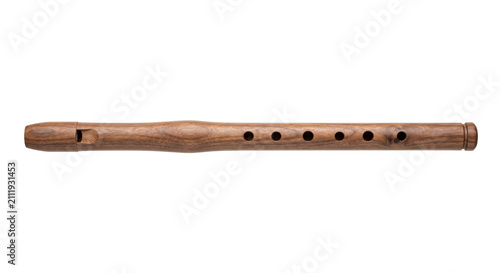 Fotografie Handcrafted wooden recorder flute with six finger holes and a mouthpiece