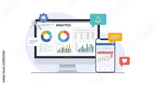 Data Analytics Dashboard Illustration featuring Digital Performance Reporting Tools