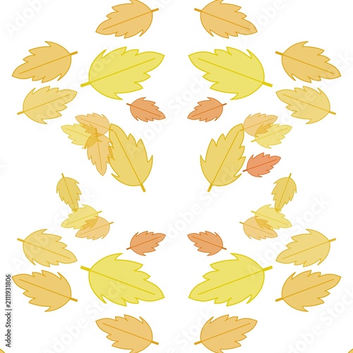 Seamless Pattern with Symmetrical Yellow and Orange Autumn Leaves