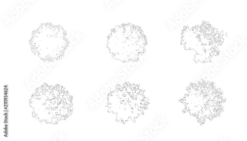 Foto Architectural tree plan symbols, set of 6 minimalist landscape vector icons, top