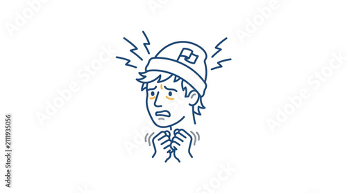 Bild auf Leinwand Man with cold shivers and headache wearing beanie hat.