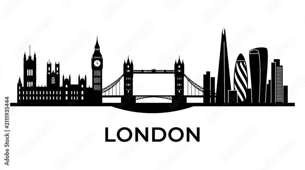 Fototapeta premium London Skyline Silhouette Flat Vector Illustration
