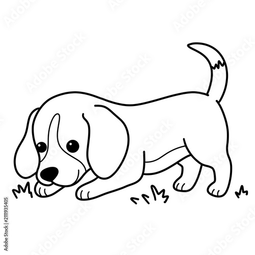 Cute Beagle Puppy Dog in Playful Bow Pose Line Art Coloring Page Illustration