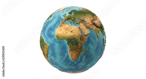 Konstfotografi Detailed 3D globe showing continents and oceans with realistic topography