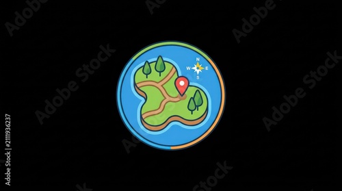 Island map navigation icon. Tropical land location marker for travel and tourism apps.