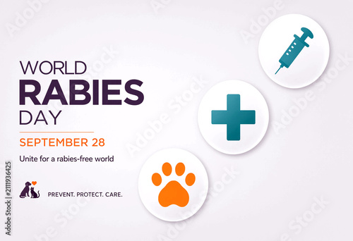 World rabies day awareness poster with icons and date for global health campaign promotion