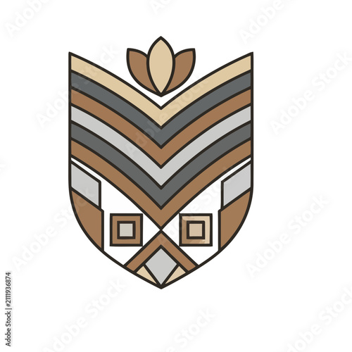 Abstract Geometric Shield with Floral Element