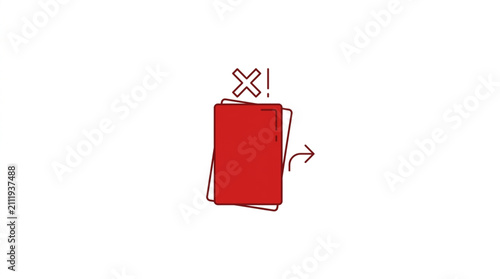 Foto Red rectangle with an X mark and arrow indicating movement.