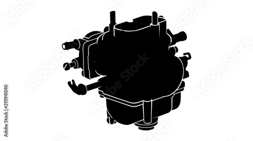 Automotive carburetor silhouette against a white background