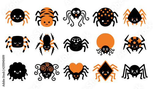 Bild auf Leinwand Set of cute cartoon spider illustrations for halloween decorations featuring var
