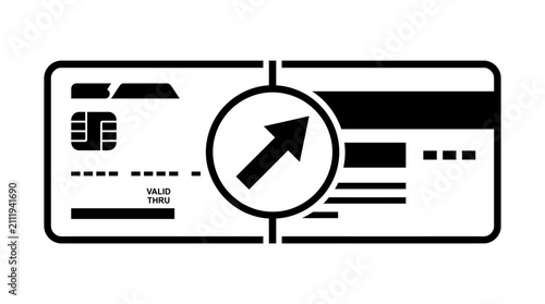 Фотография Credit card silhouette with arrow icon black and white graphic