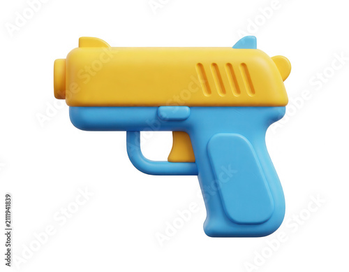 Blue and Yellow Plastic Toy Gun Isolated