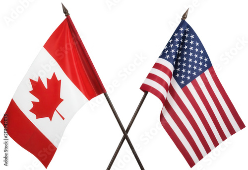 Canadian and American Flags Crossed Transparent Background