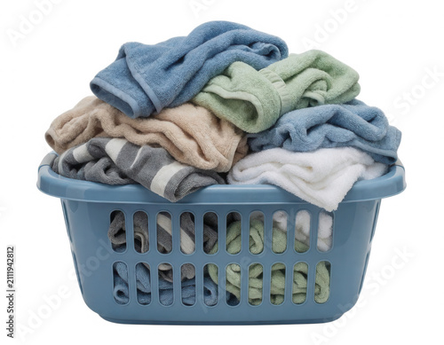 Laundry Basket Full of Colorful Towels Transparent Background