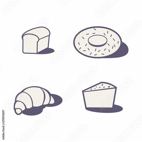 Bread flat vector icon set