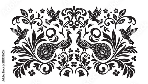 Bild auf Leinwand Abstract Floral Design Element with Vintage Ornate Swirls, Decorative Flower Lea