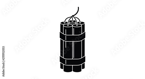 Obraz na płótnie Dynamite sticks with wick black silhouette on white background