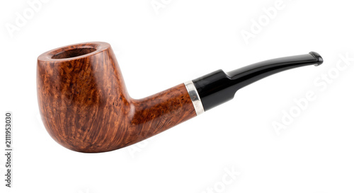 Obraz na plátne Elegant briar wood smoking pipe with silver band and black mouthpiece