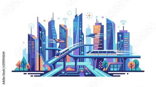 Canvastavla Futuristic Cityscape with Modern Architecture and Transportation Systems
