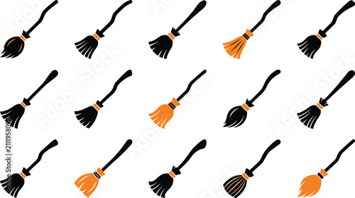 Foto Seamless pattern with black and orange witch broomsticks for festive halloween d