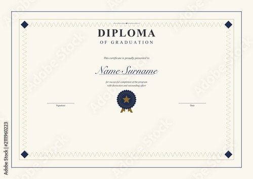 Canvastavla Diploma of graduation certificate template navy gold border award blank editable