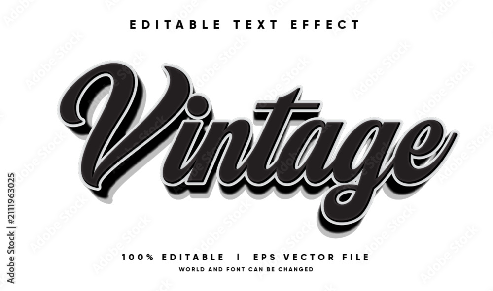 Obraz premium Editable Black Vintage 3D Vector Text Effect with Retro Ornamental Style
