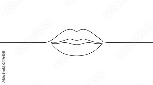 Minimalist Continuous Line Drawing Of Human Lips Concept Symbolizing Beauty And Expression Using Simple Black Outlines On Clean White Background For Modern Graphic Design And Elegant Aesthetic