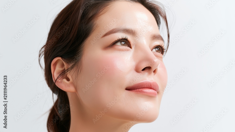 Obraz premium Close up profile of a young asian woman with clear glowing skin