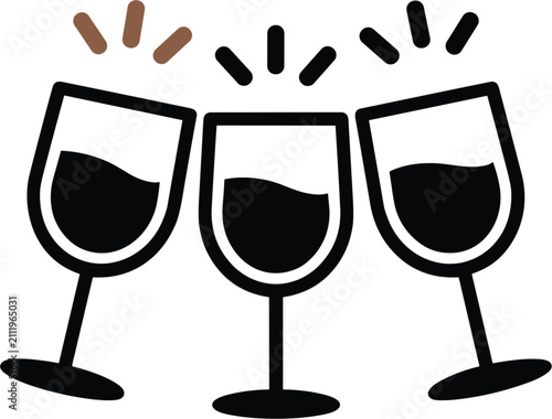 Foto Toasting wine glasses icon vector illustration, clinking goblet outline elements