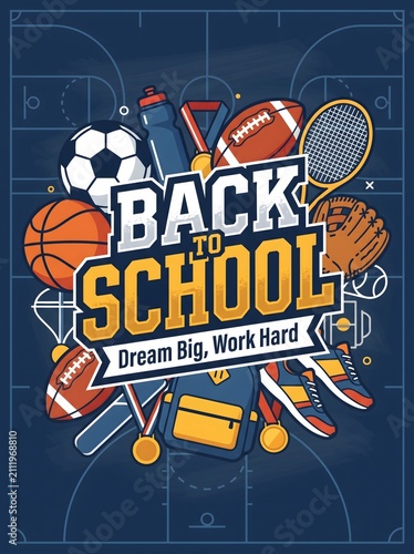 Back to school sports and physical education concept with equipment illustration poster