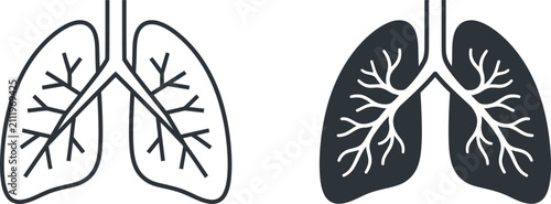 Fotografie Human Lungs Medical Vector Icon Set Line and Solid Glyph Respiratory System Icon