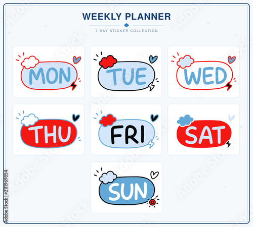 Photos Weekly planner weekday sticker collection with Monday to Sunday labels