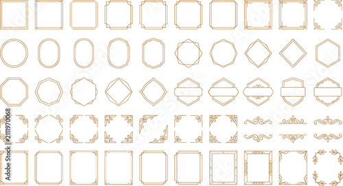 Foto Vintage gold line frames vector set with geometric borders art deco labels badge