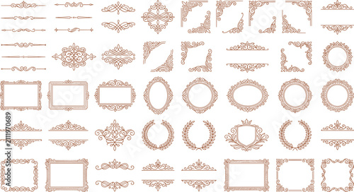 Foto Vintage luxury divider and corner border frame mega bundle featuring elegant baroque flourishes classical scroll vignettes and ornate royal label vectors