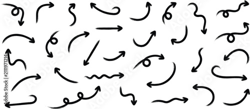 Black arrow collection Hand-drawn on white background, EPS10  rotate and navigation symbols vector set Abstract set of way direction arrow.
