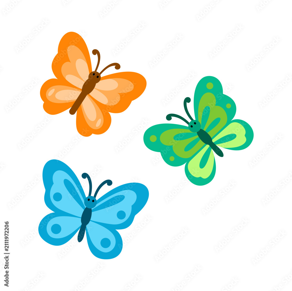 Fototapeta premium Colorful cartoon flying butterfly vector illustration
